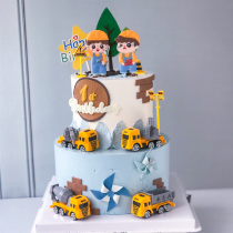 Childrens Year Old Engineering Car Cake Decoration Swing Piece Toy Car Digger Barricade Sign Sweet Pint Birthday Plugin