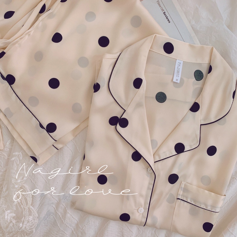 Cow's Milk Popo ~ CHAO Slip, Real Silk Polo Dot Pyjamas Woman Long Sleeve Temperament Brief Can be worn in two style suits