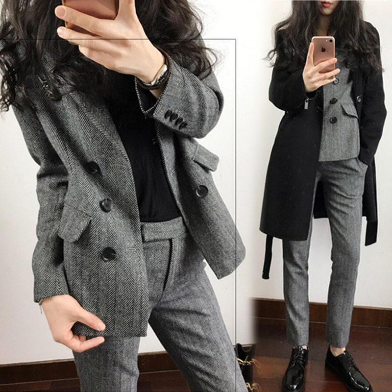 High-End Casual Blazer for Women, Spring, Autumn and Winter, Korean Style, British Style, Fashionable and Elegant, Professional Woolen Small Suit Set