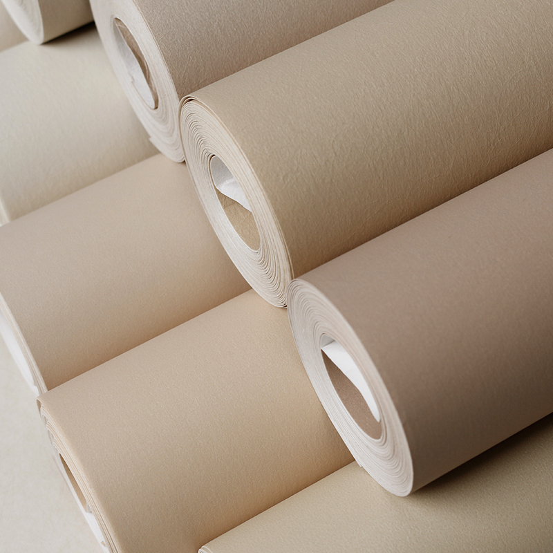 Cream-colored warm wallpaper simple bedroom light milk tea color card color living room pure non-woven wallpaper milk coffee