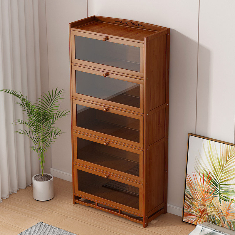Kitchen shelve with glass door Home with door containing cabinet solid wood storage floor type multilayer containing shelf Nangbamboo