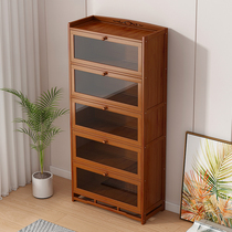 Kitchen rack with glass door household with door locker solid wood storage floor-standing multi-layer storage rack bamboo