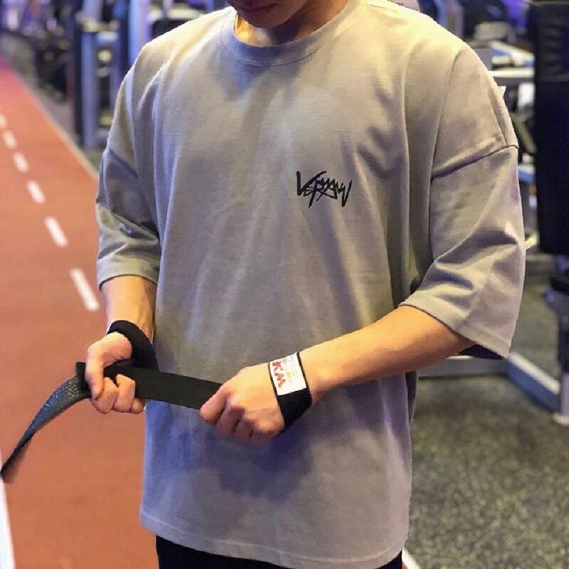 2025 New Summer Short-Sleeved T-Shirt for Men, Pure Cotton, Plus Size, Five-Quarter Sleeves, Fitness Clothing, Loose Half-Sleeve, Breathable