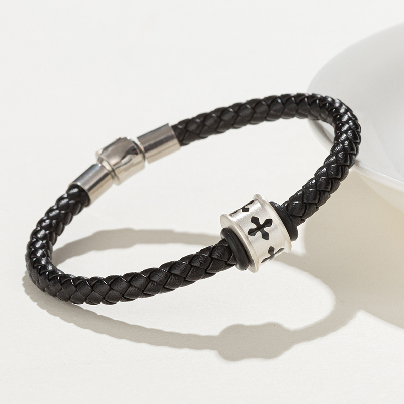Solid S925 Silver Faith Transfer Bead Men's Bracelet Titanium Steel Original Design Niche High-End Zhou Family Silver Buckle Bracelet Solid S925 Silver Faith Transfer Bead Men's Bracelet Titanium Steel Original Design Niche High-End Zhou Family Silver Buckle Bracelet