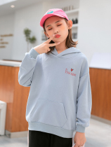 2021 Girls new Korean version of foreign style spring and autumn childrens pullover hooded loose coat cotton powder