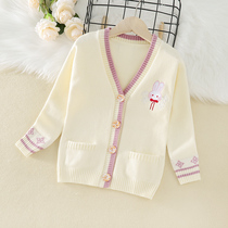 Girls autumn clothing knitted cardiovert spring autumn sweater 2022 new childrens thin outer lap jacket CUHK Scout little girl