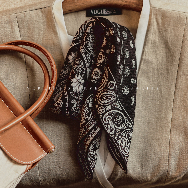 Black French Paisley Natural Silk Wool Scarf with a Classic and Elegant Style, Silk Wool Shawl Square Scarf Black French Paisley Natural Silk Wool Scarf with a Classic and Elegant Style, Silk Wool Shawl Square Scarf