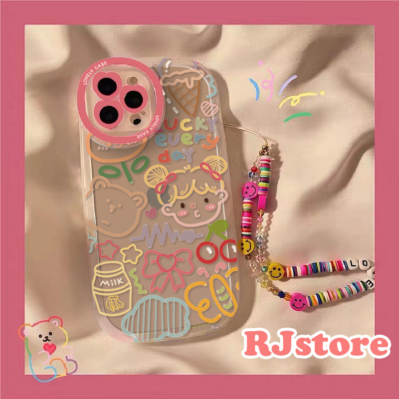 Ins cartoon graffiti chain pendant is suitable for Apple 13promax mobile phone case iPhone13 new 12 11 female model xs xr niche xsmax anti-fall 8 7