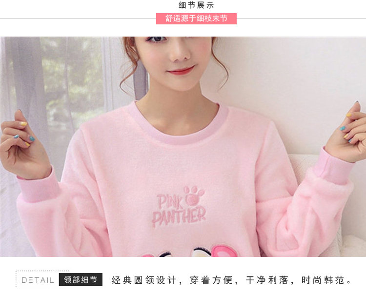 Bộ đồ ngủ nữ mùa đông san hô nhung tròn cổ phiên bản Hàn Quốc của những mẫu mùa thu đông dễ thương dày tay dài flannel nữ phục vụ nhà phù hợp bộ lụa mặc nhà