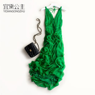 宜黛公主 Новый pure цвет волна азии приморский праздник шелк платье шелк песчаный пляж строп Одеваться