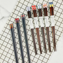 5 pairs of Japanese-style household solid wood long handle ramen wooden spoon disinfect alloy chopsticks pointed non-slip wooden chopsticks