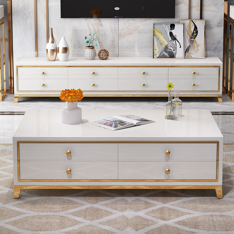 Light extravaganza Drawers Tea Table TV Cabinet Composition Suit Rear Modern Wind Minima Stainless Steel Baking Varnish Black White Furniture