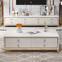  Light luxury multi-drawer coffee table TV cabinet combination set postmodern style simple stainless steel baked black white furniture