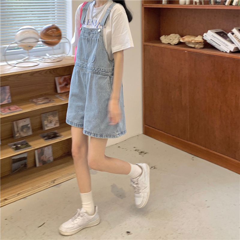 High-Waisted Thin Denim Overalls Shorts for Women, 2026 New Summer Loose and Age-Reducing Korean Style Suspender Jumpsuit Trendy