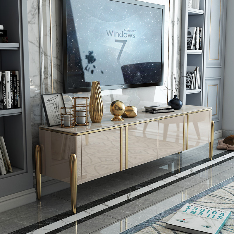Light extravagant TV cabinet Tea Table Combo Bedroom Modern Minima Small Family Living Room Rock Plate TV Enclosure Tempered Glass