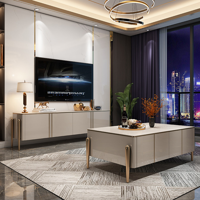 Light luxury rock slab coffee table TV cabinet combination set modern simple high-end living room 2021 new TV cabinet