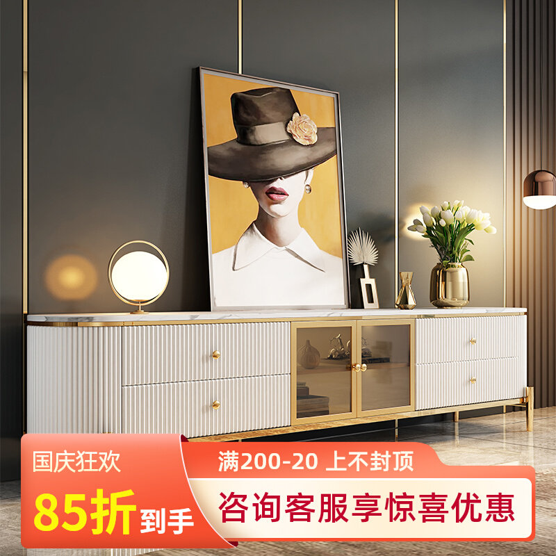 Nordic slate light luxury TV cabinet advanced living room small apartment modern minimalist bedroom white glass door storage cabinet