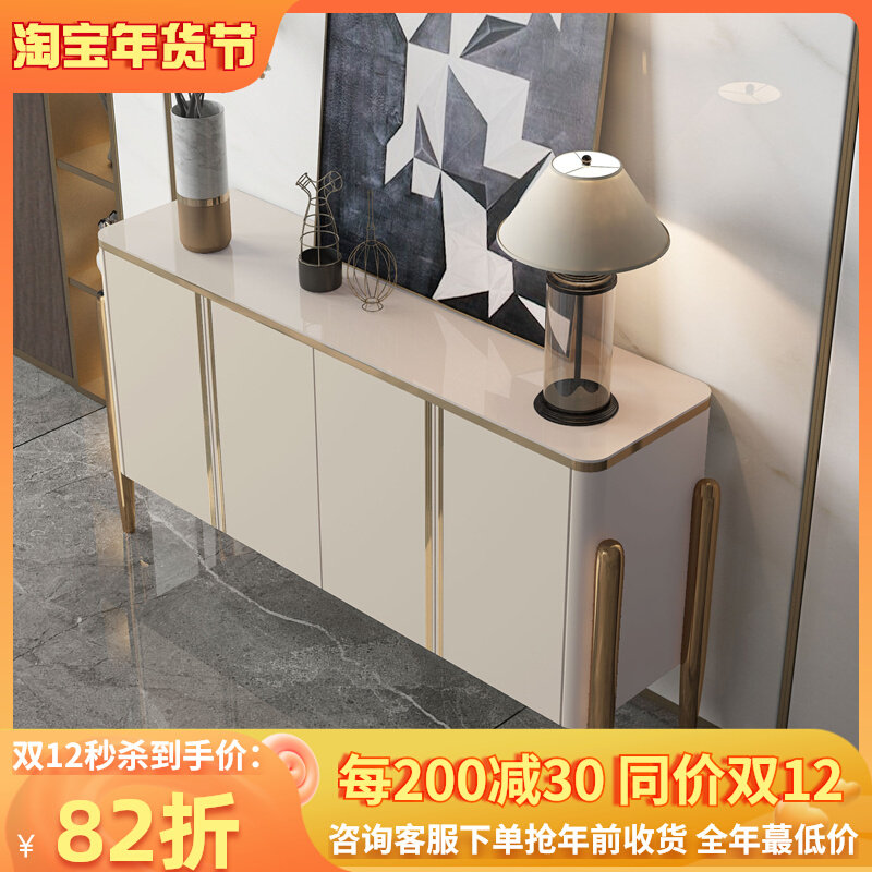 Light luxury sideboard modern minimalist side cabinet entrance hall high cabinet glass surface model room clubhouse decorative wall cabinet