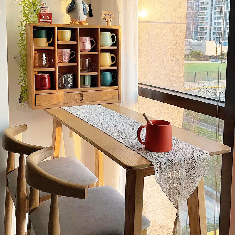 Bar table and dining table one home family partition kitchen living room Nordic window by the window balcony solid wood long island