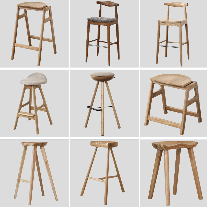 Solid wood bar chair home Nordic minimalist high chair backrest high stool bar chair bar net red creative bar stool