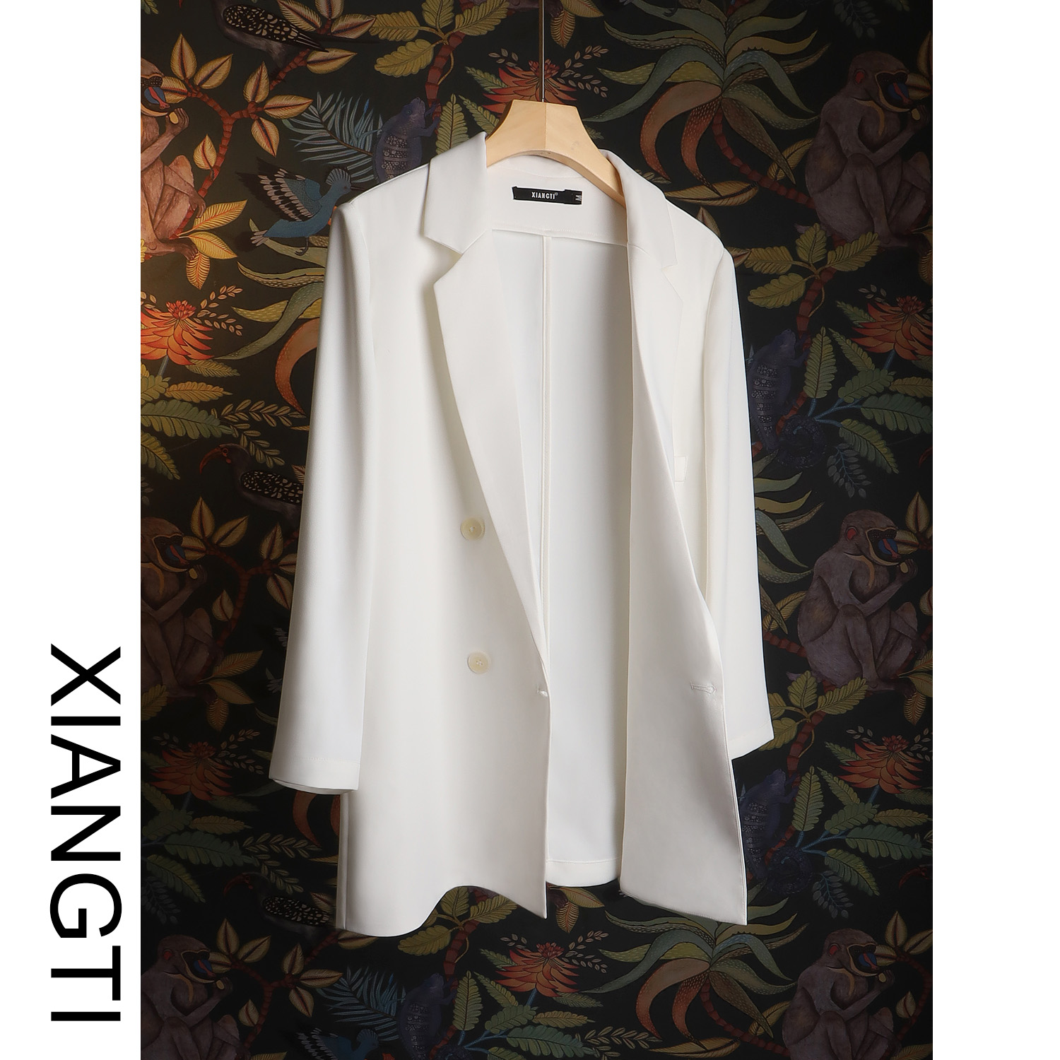 XT small suit jacket women's summer thin section drape chiffon top nine-quarter sleeves double-breasted casual slim sunscreen clothing