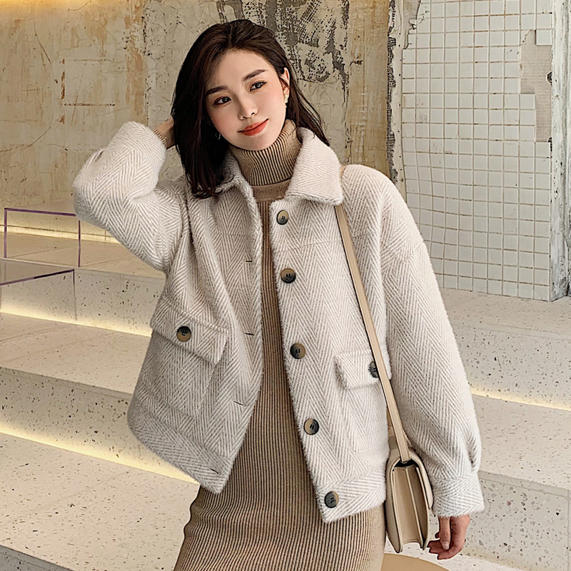 Mink velvet jacket women's autumn and winter all-match top loose plus velvet thickened 2020 new winter Korean version short