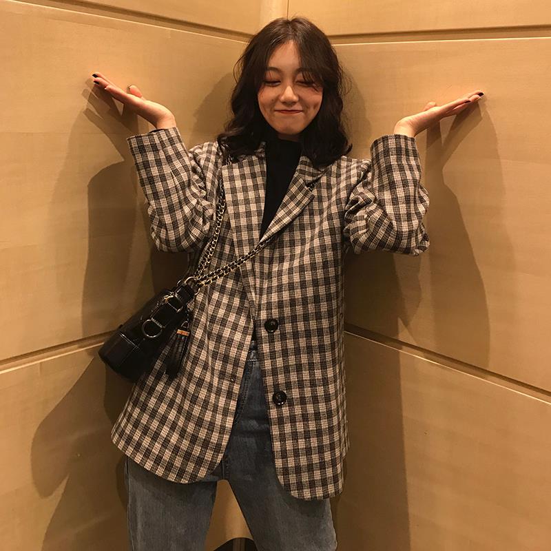 Plaid suit jacket women's spring and autumn Korean version British style loose spring clothes 2021 new casual all-match ins