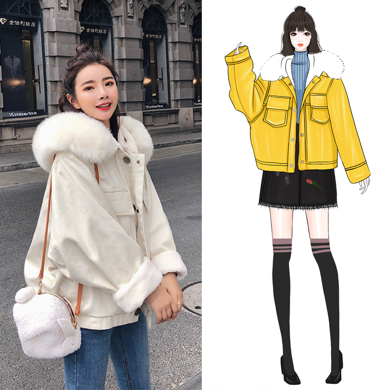 2021 new lamb wool coat women's autumn and winter short cotton-padded clothes all-match Korean version loose plus velvet thickening