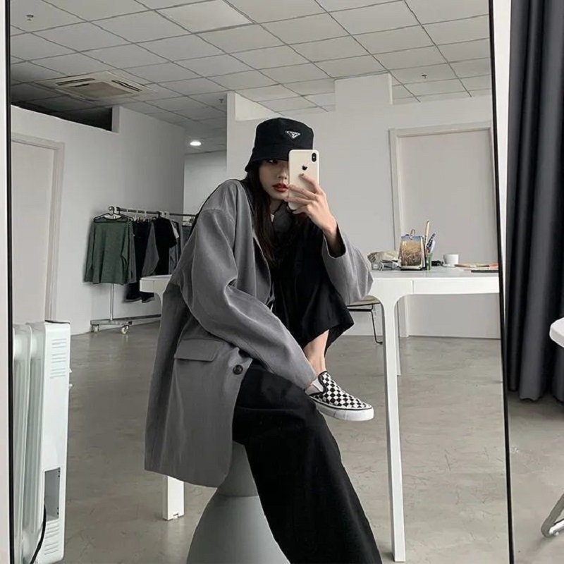 Clearance suit jacket female ins trendy Korean version loose spring and autumn British style gray casual slim suit