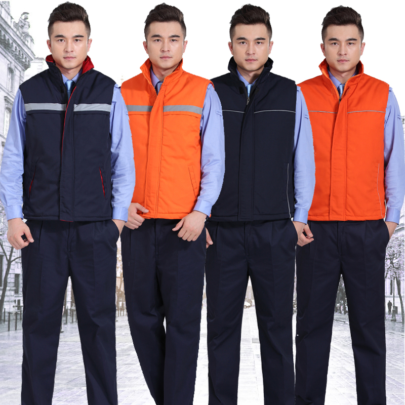 Winter work clothes cotton vest men's photography multi-pocket thickened reflective strip labor insurance cotton vest sanitation engineering cotton vest