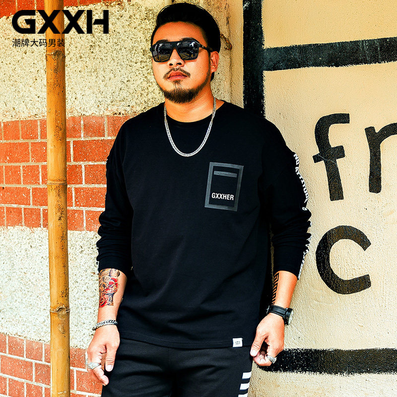 GxxH Large size plus fat plus clothes Men's solid color fat guy tide fat long-sleeved T-shirt base shirt Autumn tide brand