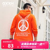 GxxH large size mens fashion brand loose orange sweater mens coat fat large hooded fat top hoodie shirt