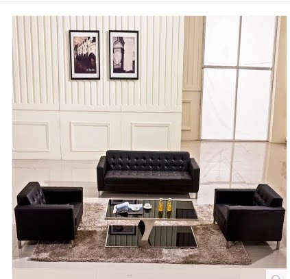 Shanghai Leather Office Sofa Modern Simple Office Reception Meeting to Discuss Three-person Sofa Tea Table Combination