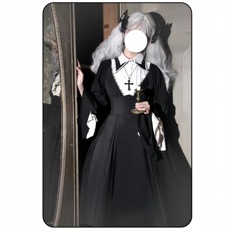 Cross Blessing Nun Lolita Halloween Cosplay Phoebe Gothic Style Long Lolita Dress Autumn Winter Long Sleeve Op Cross Blessing Nun Lolita Halloween Cosplay Phoebe Gothic Style Long Lolita Dress Autumn Winter Long Sleeve Op