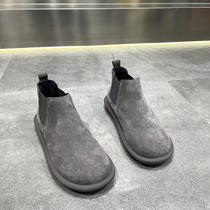 Mens shoes 2022 new winter genuine leather plus suede Martin boot trend One foot pedal big shoe 100 hitch soft bottom short boots