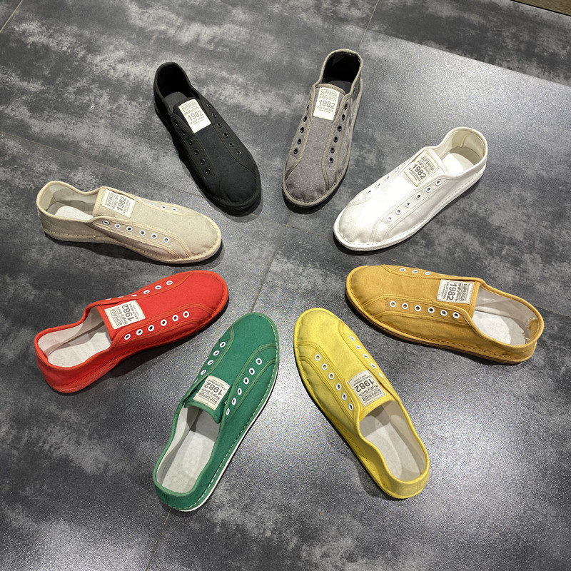 2021 new summer breathable canvas shoes men's trendy all-match casual soft-soled slip-on lazy cloth shoes driving shoes