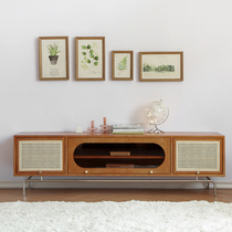 Home medieval retro rattan TV cabinet wabi-sabi living room small apartment TV cabinet combination medieval furniture