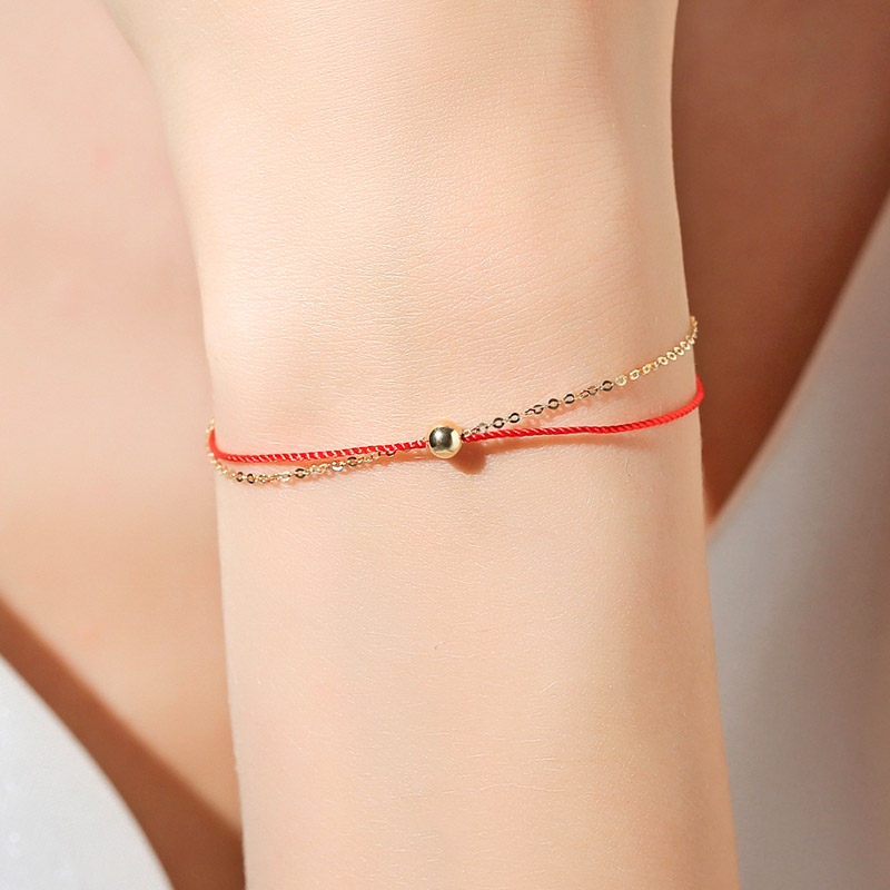 18K gold year of life red rope color gold hand chain female transfer beads hand woven hand rope small best friend couple gift