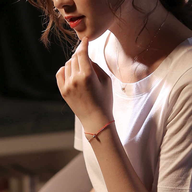 Diamond bell 18K gold Ben life red rope Handmade female colour gold rose gold Jane about red hands Rope Thin crowdsourced