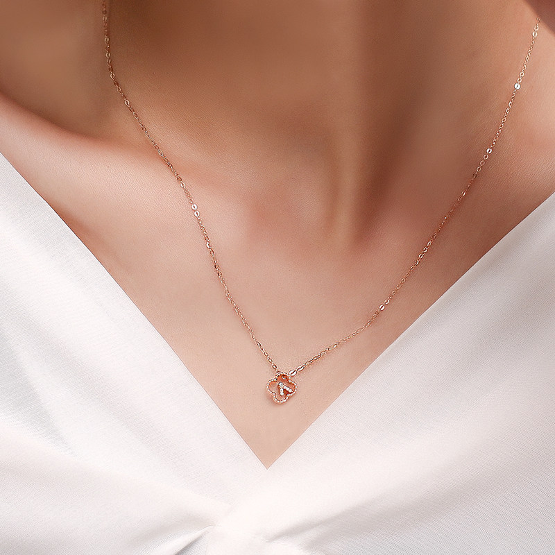 18k colored gold necklace girl rose gold four-leaf clover chain diamond pendant 2021 new birthday gift