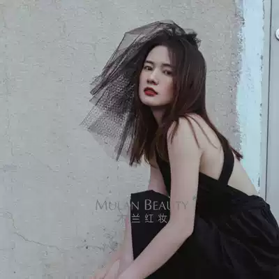 Black mesh yarn Retro gothic style simple Korean bridal veil travel photo short plain yarn organza