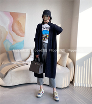Flipped casual and lazy 21 years early spring new color matching ac Long Pocket knitted cardigan 201221