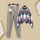 Winter fashion women's suit new loose outerwear lazy thickened sweater women's thickened straight casual pants two-piece set