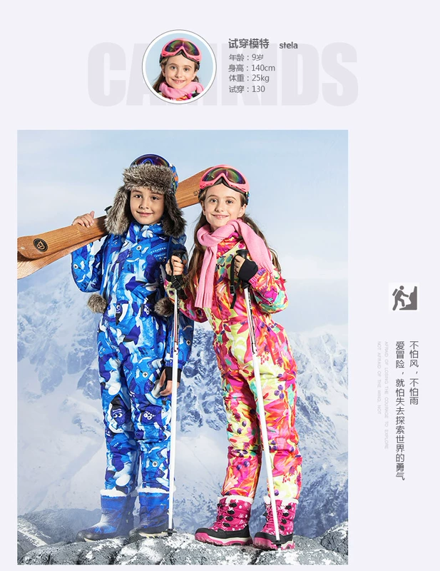 Camkids 垦 冬季 mùa đông ngoài trời cho trẻ em gái một bộ đồ trượt tuyết phù hợp với bộ đồ liền thân ấm áp không thấm nước ao quan tre em