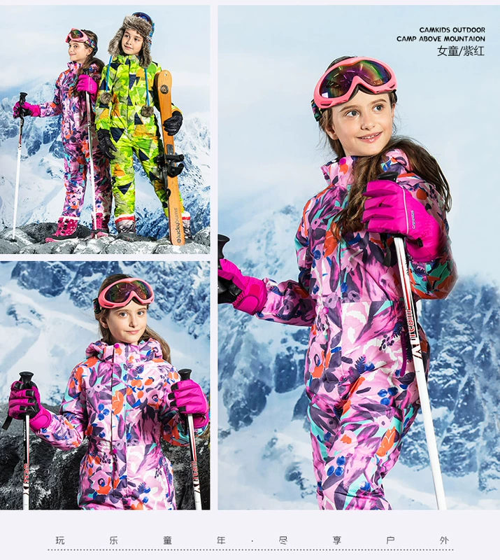 Camkids 垦 冬季 mùa đông ngoài trời cho trẻ em gái một bộ đồ trượt tuyết phù hợp với bộ đồ liền thân ấm áp không thấm nước ao quan tre em