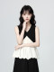 French-Style V-Neck Vest for Women, Summer Outerwear, 2026 Summer New Design, Black Ruffle Splicing Sleeveless Top