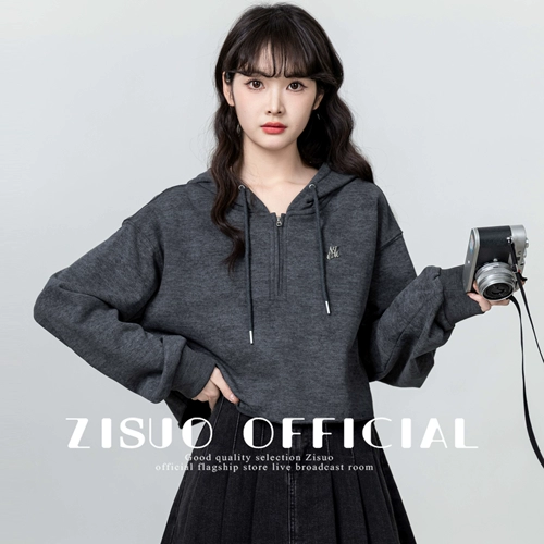 Осенняя толстовка с капюшоном с молнией, дизайнерская короткая повязка на голову, в американском стиле, на молнии, оверсайз