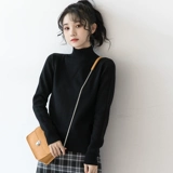 孜索 Демисезонный черный зимний базовый приятный телу трикотажный свитер, увеличенная толщина, высокий воротник