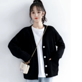 Весенний черный свитер, осенний кардиган, куртка для школьников, трикотажный лонгслив, тренд сезона, в корейском стиле