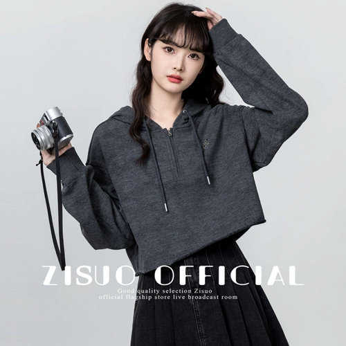 Осенняя толстовка с капюшоном с молнией, дизайнерская короткая повязка на голову, в американском стиле, на молнии, оверсайз